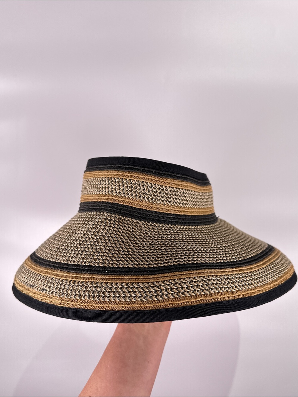 San Diego Hat Co Large Brim Roll Up Visor Woven Paper Tan Black OS - Picture 2 of 9
